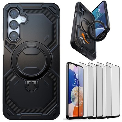 For Samsung Galaxy A14 Hybrid Stand Ring Holder Case Cover / Tempered Glass