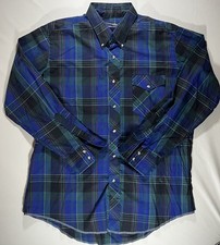 VTG Wrangler Cowboy Cut Regular Fit Button Front Plaid Shirt 16.5/33 USA Made