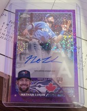 2023 Topps Chrome Nathan Lukes Auto /299 Purple Speckle Refractor Blue Jay's