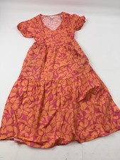 J Crew Dress Womens 4 Pink Floral Puff Sleeve V Neck Tiered Midi Sundress