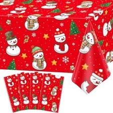 4 Pcs Christmas Snowman Tablecloth Christmas Table Cover Xmas Snowman