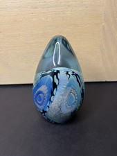 Robert Eickholt Studio Glass Dichroic Blue Sea Anemone Egg Paperweight Signed