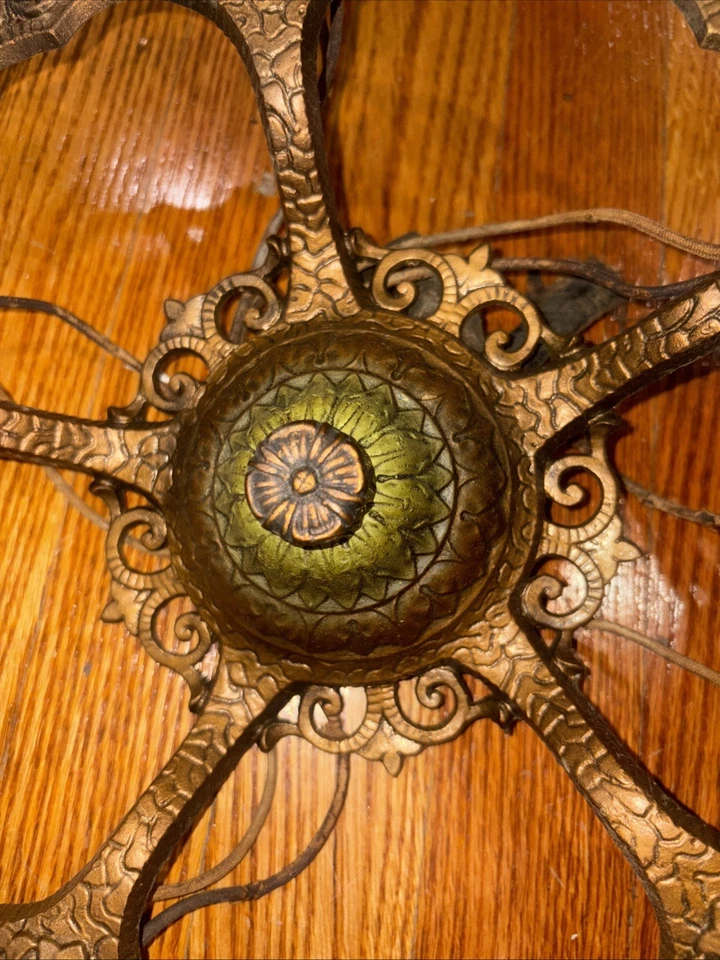 Vintage Virdel 1930's Art Deco Hanging 5 Light Ceiling Fixture Chandelier - Image 4 of 4