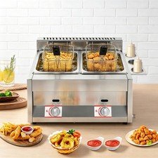 Stainless Steel Commercial Countertop Gas Fryer Deep Fryer (LPG) 2 Basket 6L US