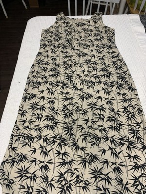 Black & Tan Linen Dress Size 14 Petite Bamboo Leaves Design Zip Close New |  eBay