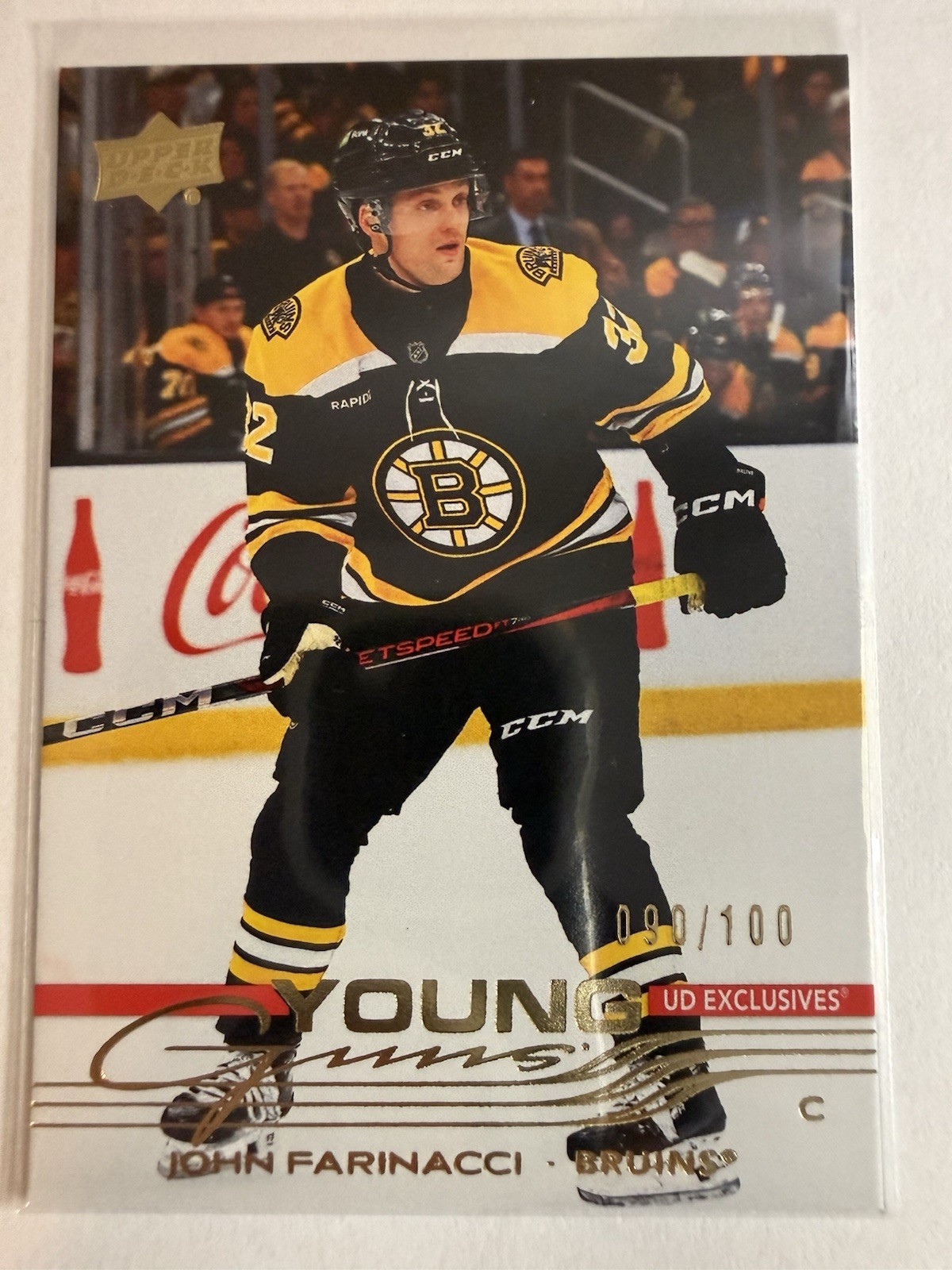 JOHN FARINACCI 2025-26 UPPER DECK YOUNG GUNS UD EXCLUSIVES RC #496 /100 BRUINS