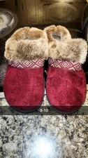 Women  s Burgundy Slip-On Slippers Faux Fur Upper Fur Trim Geometric 9-10