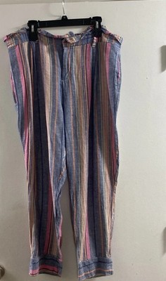 Soho NYC & Co Jeans Women Sz XL Pink Multi Linen W/ Ruffle Style Waist Pant