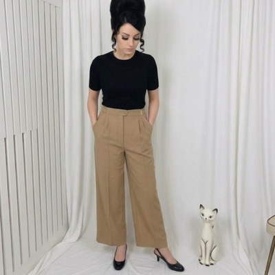 #ad Vintage 60s Sears High Waisted Trousers Large 32x29 Pockets Adjustable Waist $40.00