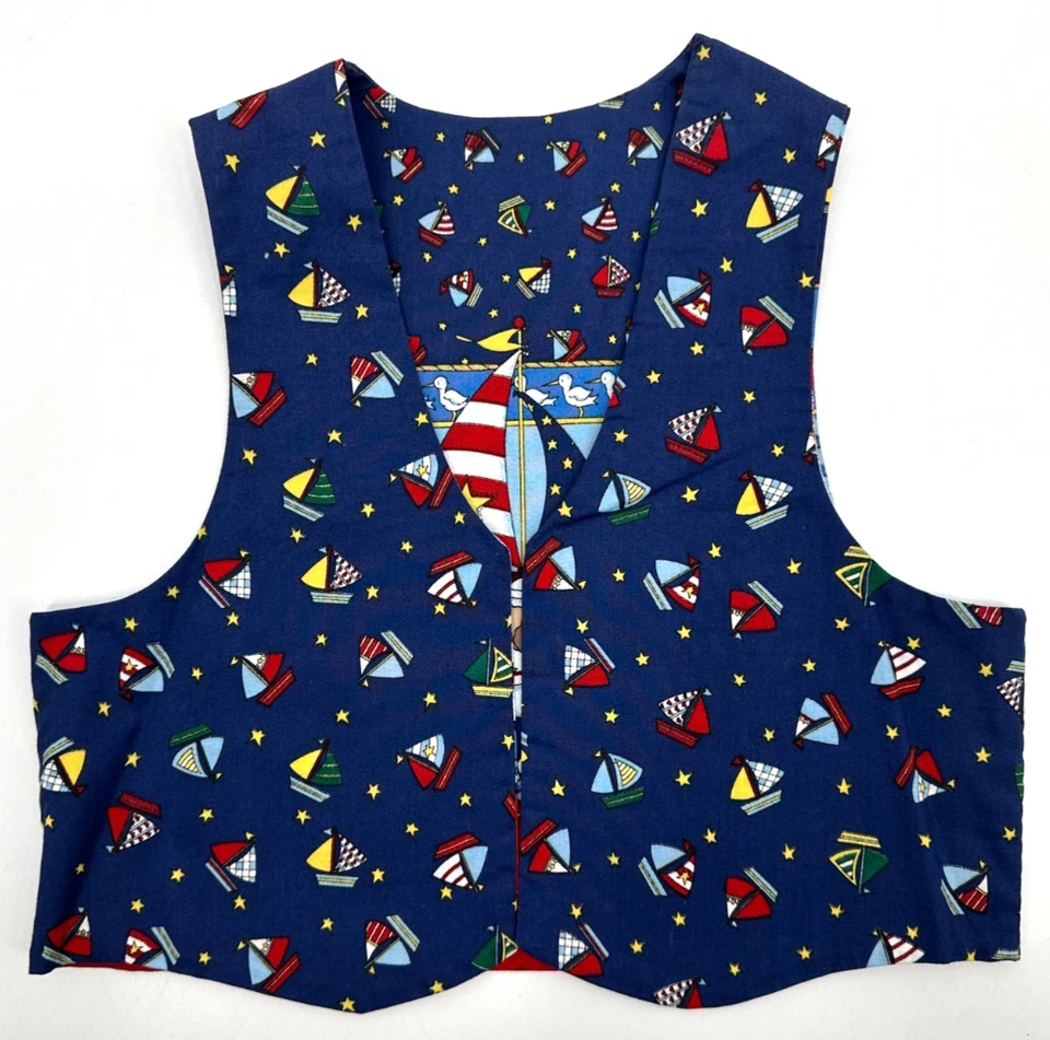Nautical Childrens Handcrafted Reversible Novelty Vest Small Multicolor Cotton - Image 3 of 4