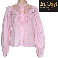 1980s Vintage Pink Blouse Shirt Top Cottagecore Prairie Victorian Ruffle M