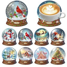 8 Pcs Christmas Snowball Diamond Art Coasters Kit 5 x 5 Inch