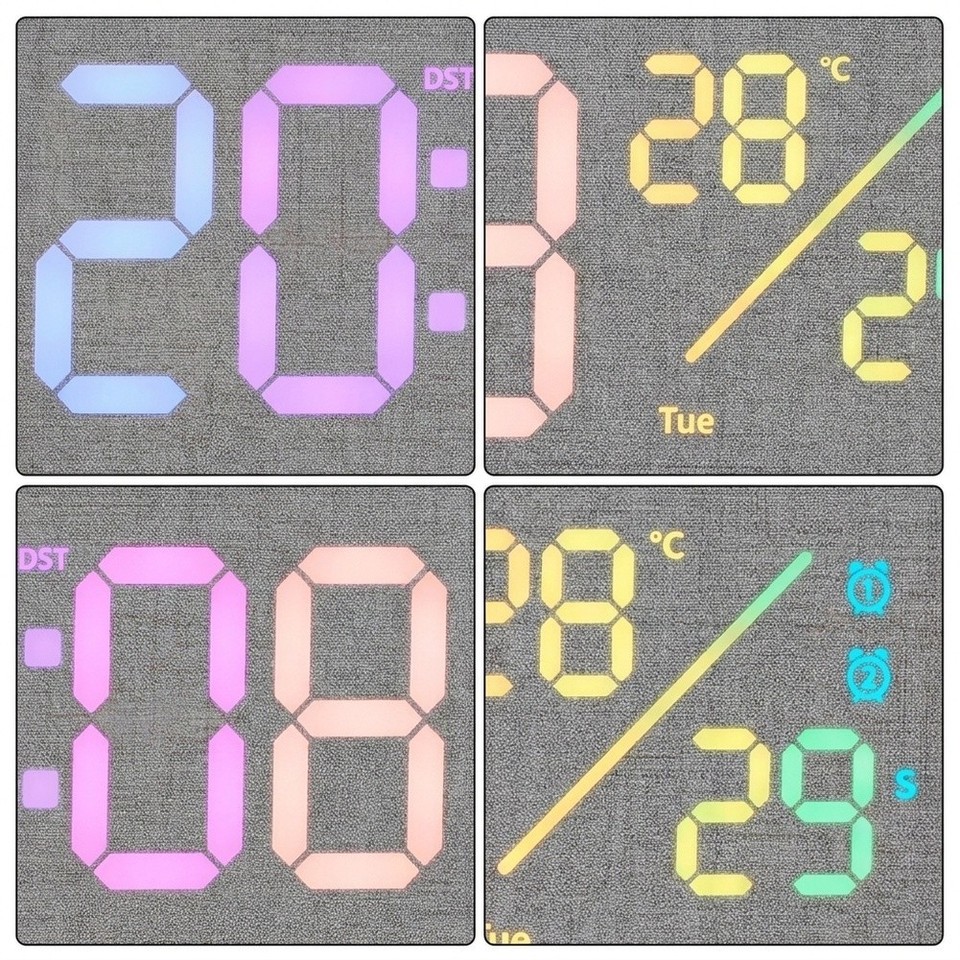 LED Wall Clock with Gradient Lighting RGB Colors Time Date Week Display ...