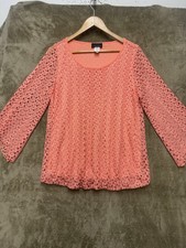 Vintage Pink Lace Top Tunic Size Large Lace Sleeves by Brittany Black USA Made