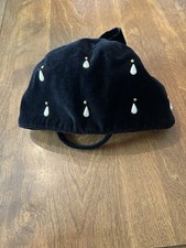 Vintage Child's Black Velvet Hat With Pearl-like Decorative Beads.