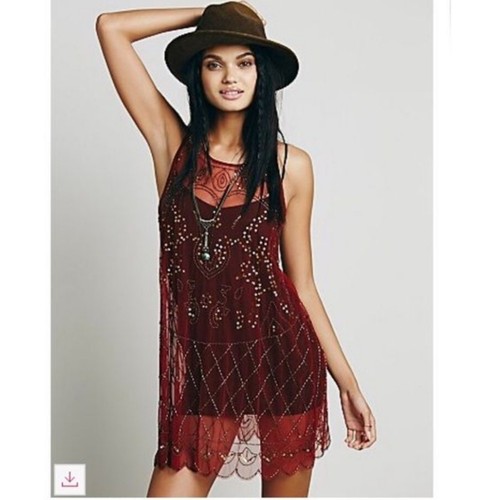 Abito rosso Free People Verona in rete con perline taglia XS - Foto 7 di 11