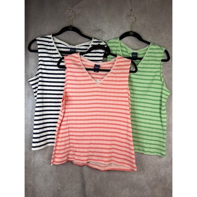 NWT VTG Y2K Basic Editions Tank Top Large Multicolor Striped Lace Beaded 3 Pack