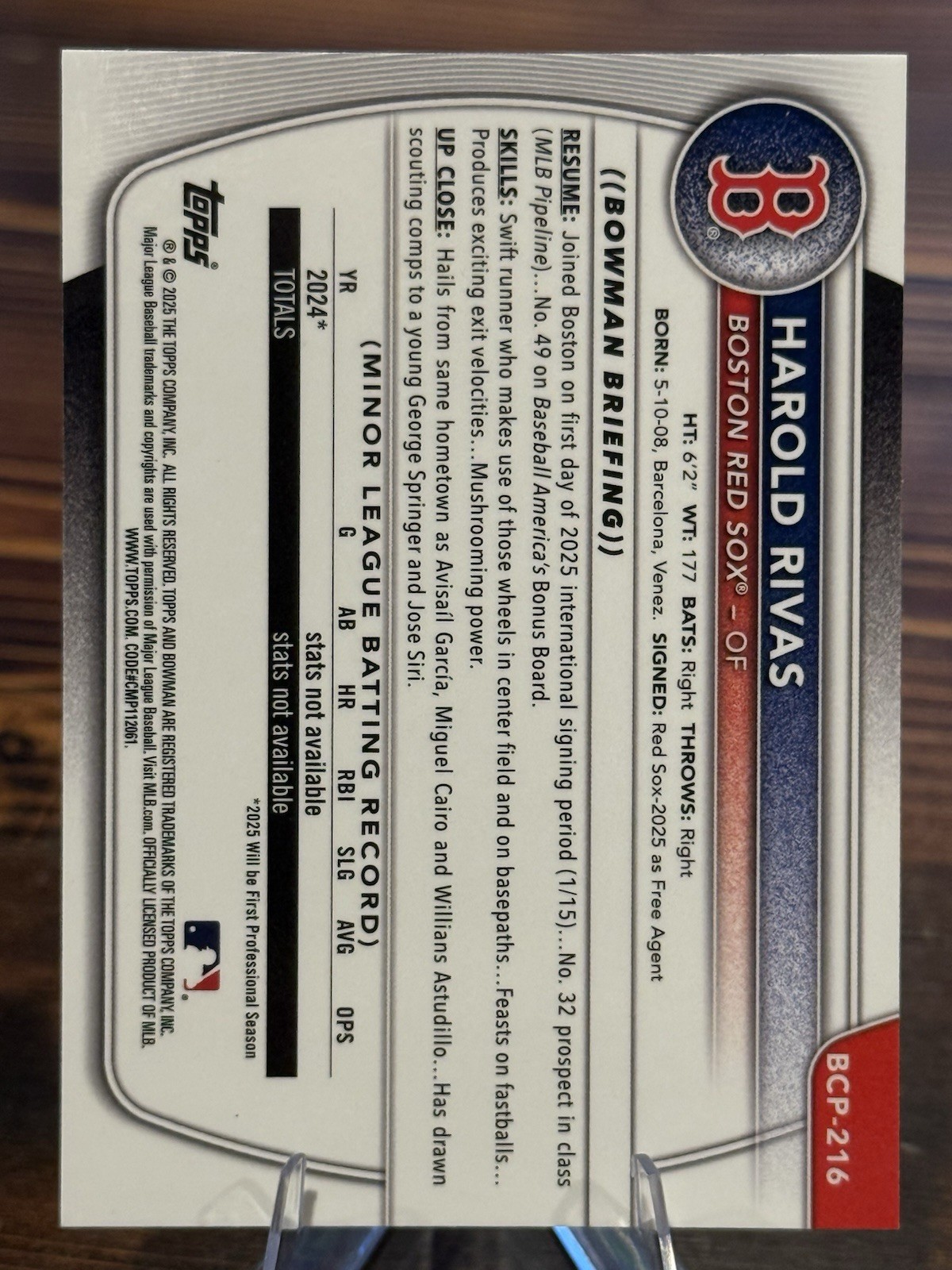 2025 1st Bowman Chrome Prospects /100 Ray Wave Refractor Harold Rivas #BCP-216 view 3