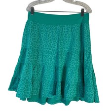 Fresh Produce Teal Green Floral Baja Jersey Tiered Skirt XXL Cotton Made in USA