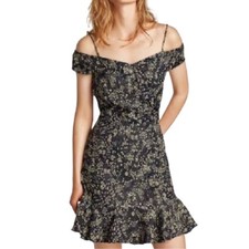 NWT ZARA 1975 DENIM Floral Off Shoulder Ruffle Mini Dress Small