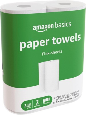Amazon Basics 2-Ply Flex-Sheets Paper Towels, 2 150 sheet (Pack of 2) 