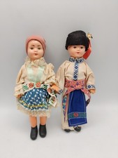Vintage Russian Boy & Girl With Hard Plastic Faces 8" Tall  In Costumes S7157