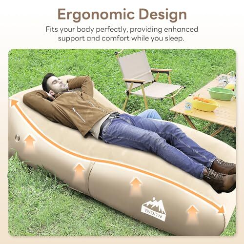 Luxury Inflatable Lounger Ultra-Wide 35.4 ”, Self Inflatable Couch with Khaki - Bild 5 von 7