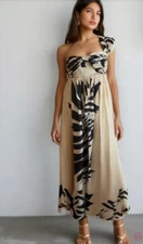 NEW ANTHROPOLOGIE $170 LET ME BE PRINTED ONE SHOULDER MAXI DRESS SZ S SMALL
