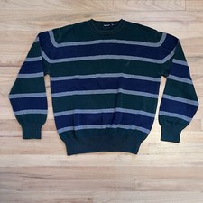 Vintage Nautica Blue Green Striped Pullover Crewneck Sweater Size XL 90's