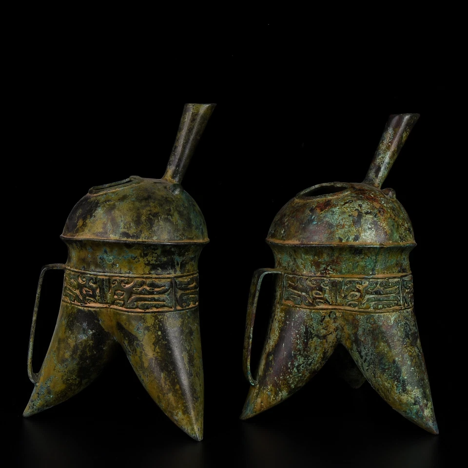 Antigua China de 10,4" la guerra estados un par de bronce mango de dragón Hekettle Foto 2 de 4