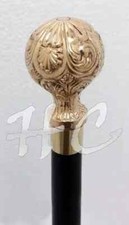 Brass Handle Walking Stick Sturdy Wood Shaft Wooden Cane Black Christmas Gift