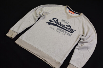 Superdry Pullover Sweater Crewneck Jumper Sweatshirt Spellout Japan Grau Grey L