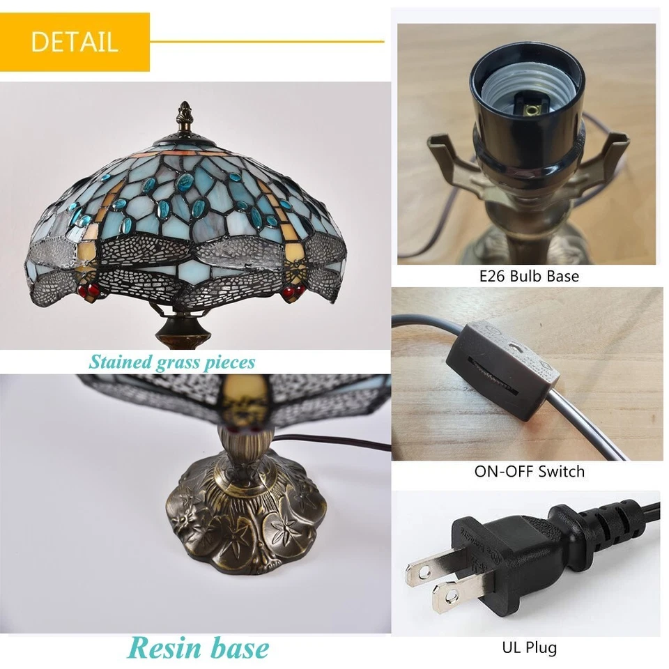 Lámpara de mesa estilo Tiffany vintage libélula vitral lámpara de escritorio 18" de alto Foto 4 de 4