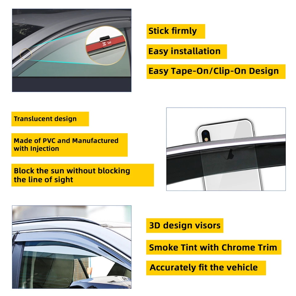 4x Smoke w/ Chrome Trim Sun/Rain Guard Vent Shade Window Visors Fit 13-16 CX-5 Foto 3 de 4