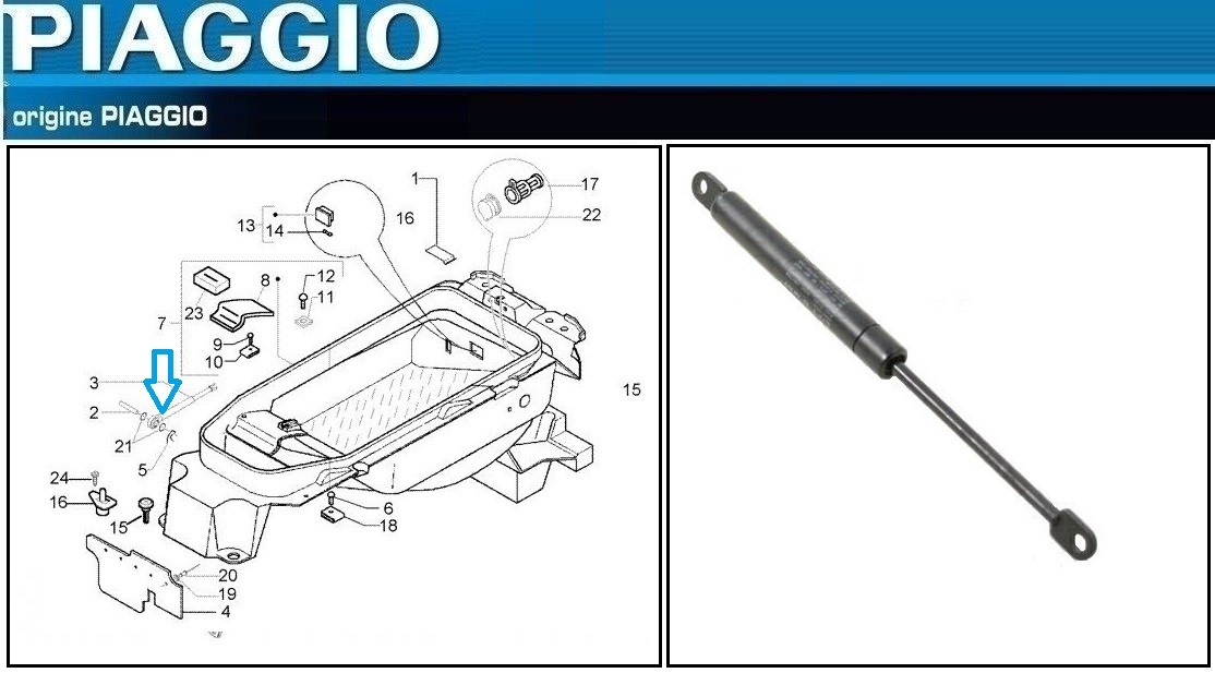 Vérin de selle Piaggio Gilera Nexus 500 pour modèles 2004 à 2006