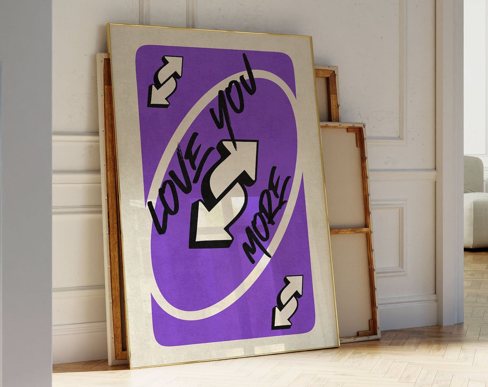 Love You More Print Purple Retro Wall Art Playing Card Wall Art Girly Wall Art