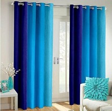 New 2 Piece Eyelet Long Crush Door Curtain Set - 9 feet Blue