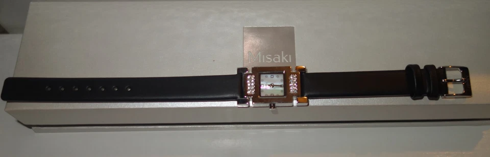 Reloj MISAKI Caja Acero Inoxidable Cristales Genuinos Correa Cuero Negro Nuevo Foto 2 de 3