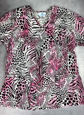 SB Scrubs Size Small Pink Leopard V Neck Scrub Top Medical Uniform 0040
