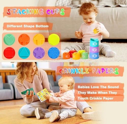 All-in-One Montessori Baby Toy Bundle: Stacking Cups, Blocks & Pull String Toy - Picture 6 of 8