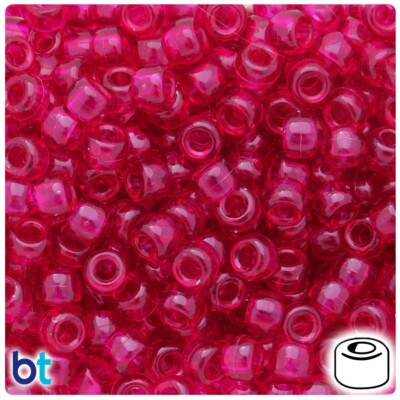 BeadTin Wine Transparent 9mm Barrel Pony Beads (500pcs)