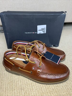 Tommy Hilfiger Men's Brown Classic Leather Boat Shoes Size UK