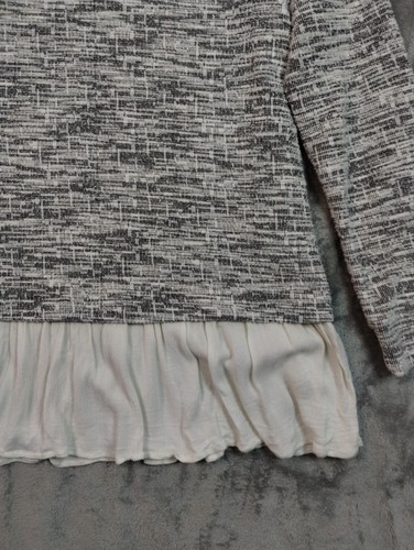 Anthropologie Mystree Women's Sweater Medium Gray White Tunic Lagenlook Grandma - Picture 4 of 9