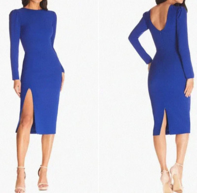 Dress the Population NADIA Long Sleeve Scoop Back Midi Dress Size:S