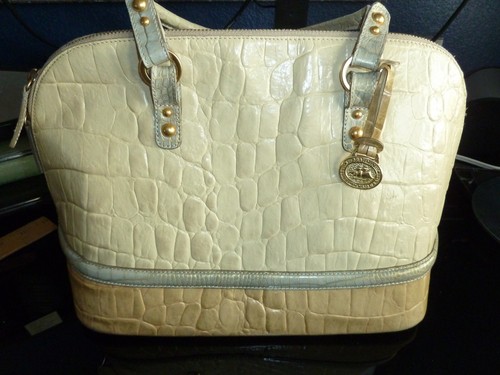 Vintage Brahmin 3 tone yellow croc skin leather hand bag w/ matching wallet