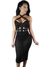 Abito aperto trasparente Nudo aderente scollo Bandage Bodysuit with Sheer Mesh L
