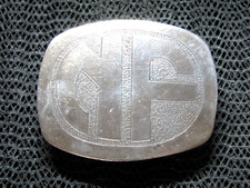SMALL STERLING SILVER NF INITIAL BELT BUCKLE VINTAGE HANDMADE SIGNED 51g