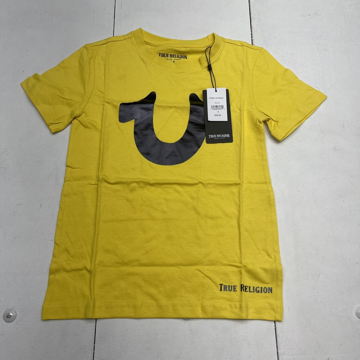 black and yellow true religion shirt