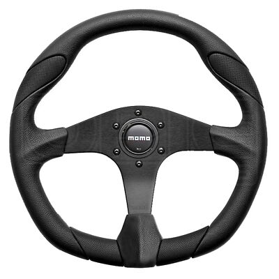MOMO Quark Lenkrad - Leder - schwarze Einlagen - D-Form - 350 mm