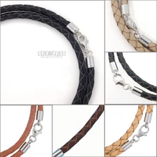 Sterling Silver 4mm Braided Genuine Leather Cord Necklace/Bracelet Lobster Clasp